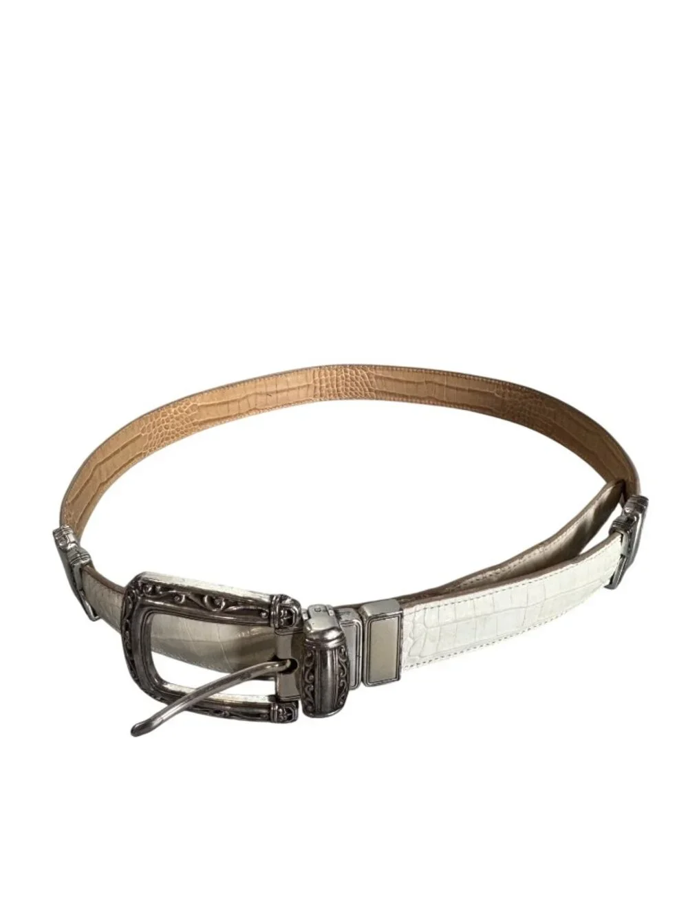 Brighton B2701 Reversible White Croc Embossed Leather Belt Silver Hardware L 34 - Picture 3 of 7